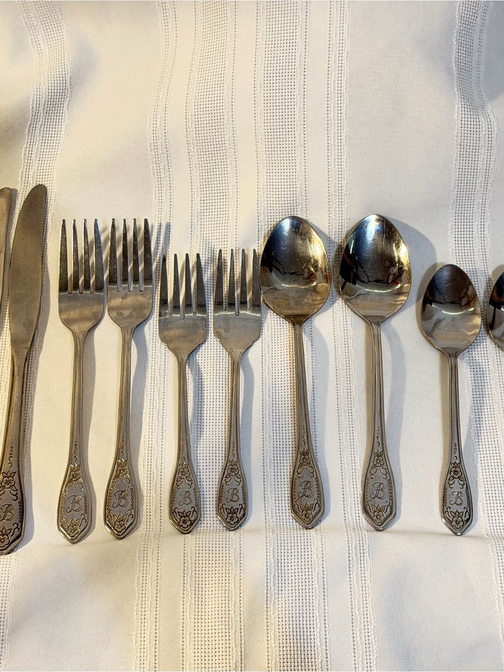 Monogram “B” 10 Pc Forks Spoons Butter Knives Customcraft Stainless Flatware
